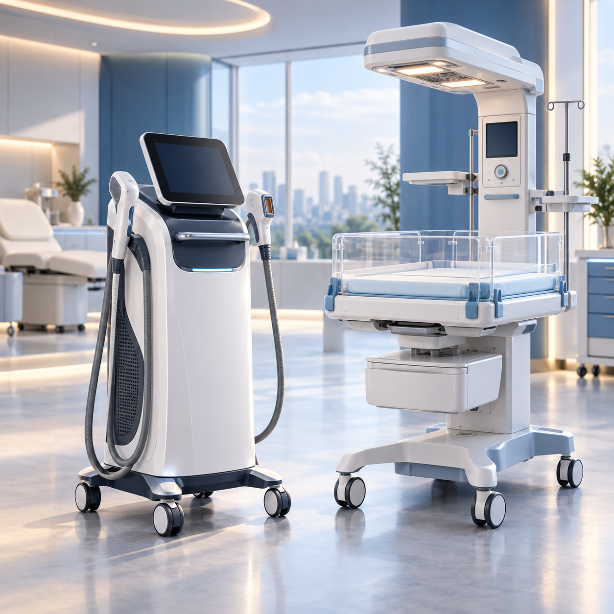 Illustrative dermatology and neonatal medical equipment